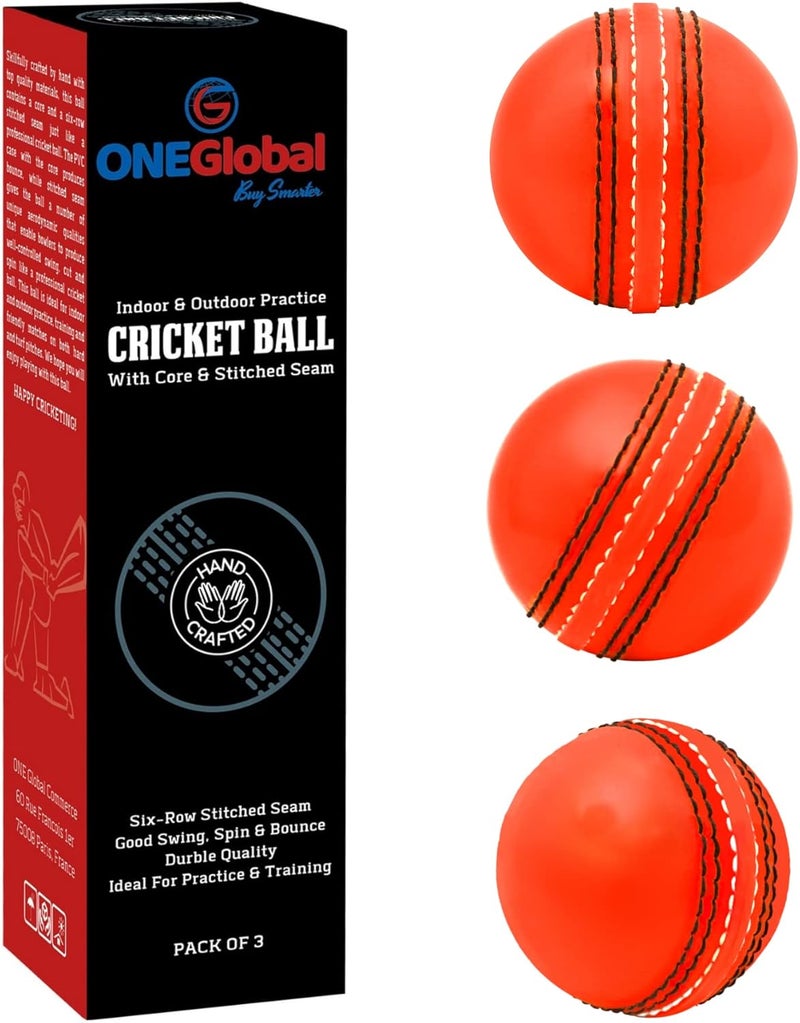 ONEGlobal Soft Rubber Cricket Ball for Practice | Outdoor & Indoor Practice Cricket Ball with Core & Stitched Seam | Realistic Feel, True Bounce & Swing for Practice, Honing Skills & Family Fun - Image 1